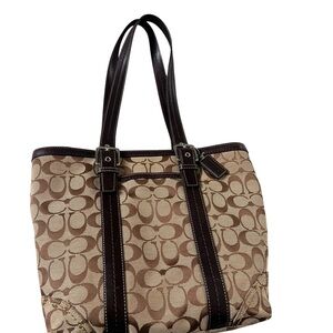 Coach Beige and Dark Brown Signature Canvas Tote
